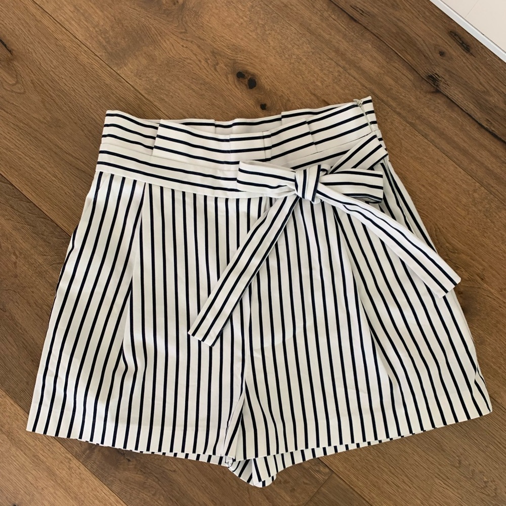 Zara Black and White Striped High Waisted Cotton Shorts